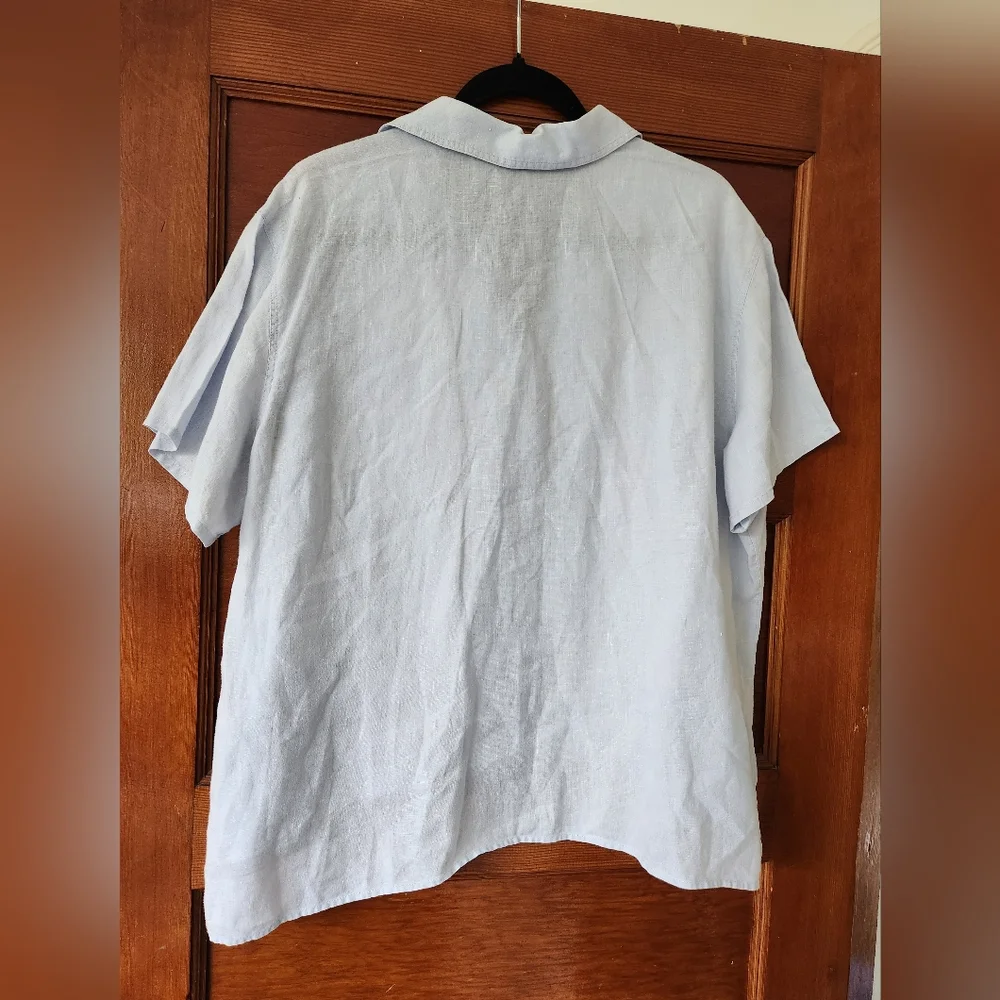 J. Jill 100% Linen Soft Blue Button Up Blouse Large - Picture 5 of 5